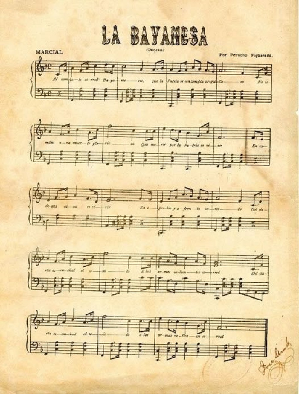 En la foto, el pentagrama del Himno de Bayamo