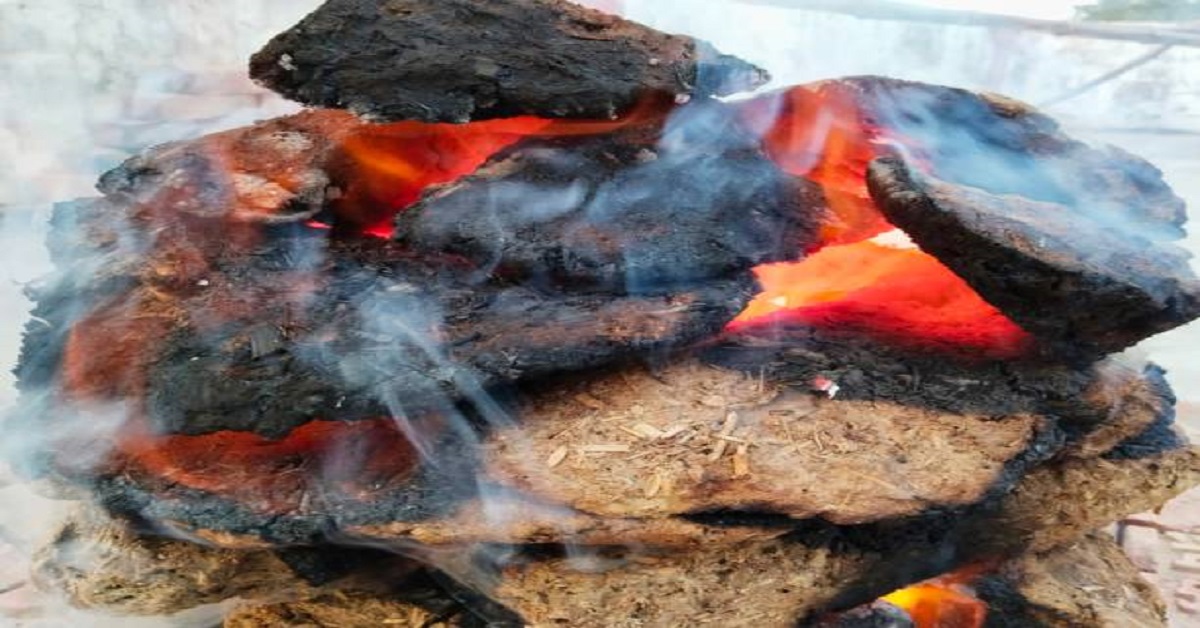 En la foto, mierda de vaca encendida
