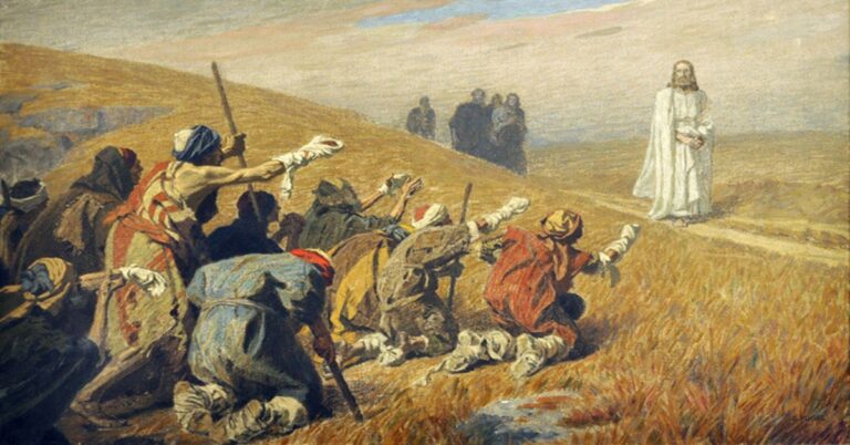 En la foto, leprosos ante el señor