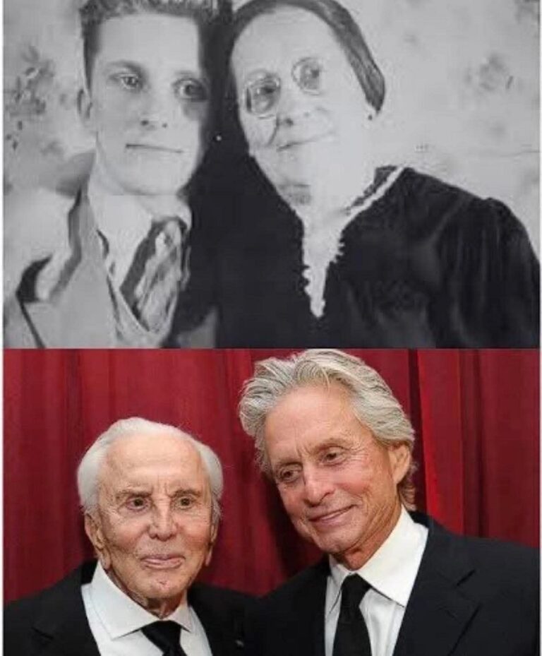 En la foto, una imagen relativa al texto, donde aparece Kirk Douglas y su madre encima y debajo el propio Kirk y su hijo Miachel Douglas