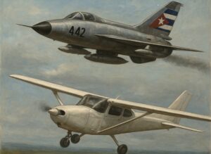 En la foto, una imagen relativa al derribo de las avionetas de "Hermanos al Rescate"