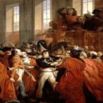 En la foto, La pintura es “General Bonaparte en el Consejo de los Quinientos”, de François Bouchot (1840).