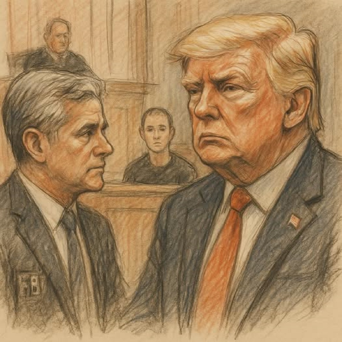 En la foto, un dibujo en el que aparece Trump