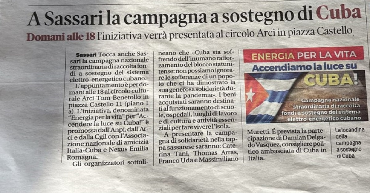 En la foto, publicción en La Nuova Sardegna