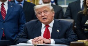 En la foto, Donald Trump tras firmar la ley