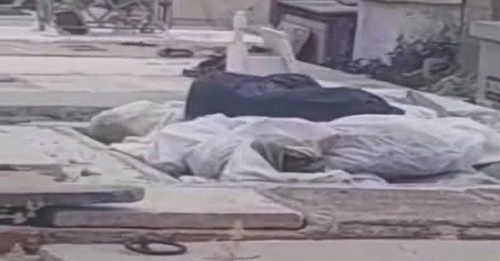 En la foto, cadáveres abandonados en un cementerio