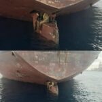 En la foto, los polizones nigerianos sobre el timón del barco