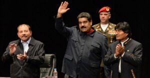 En la foto, Daniel Ortega, Nicolás Maduro y Evo Morales