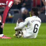 En la foto, Camavinga lesionado en San Mamés