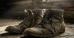 En la foto, un par de zapatos viejos y rotos