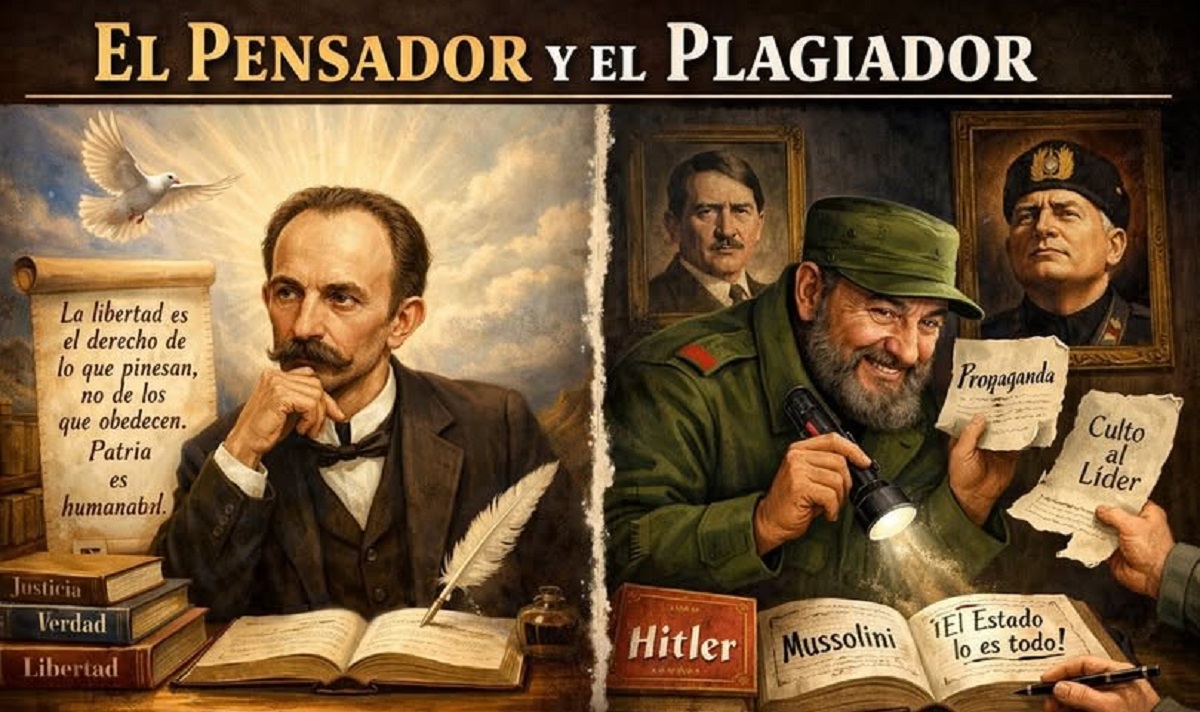En la foto, una imagen relativa al texto, con imágenes de Martí y Castro