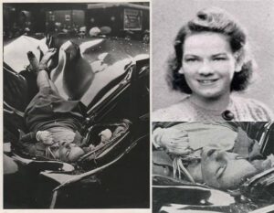 En la foto, un collage de Evelyn Francis McHale y su suicidio