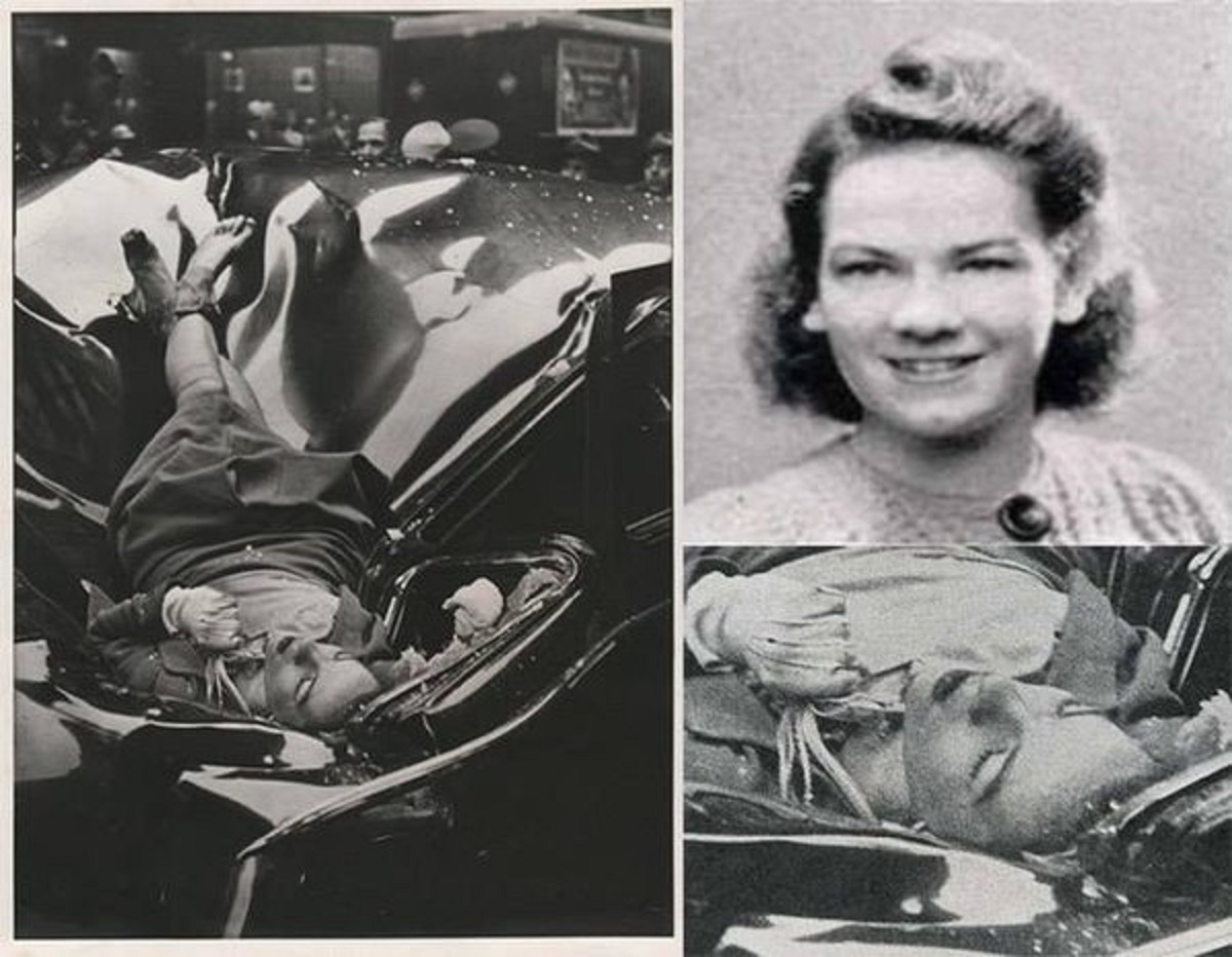 En la foto, un collage de Evelyn Francis McHale y su suicidio