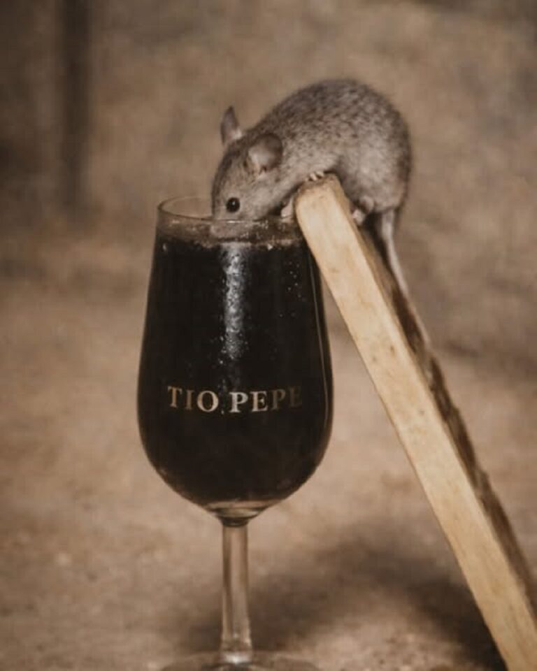 En la foto, un ratón, una copa y una escalera