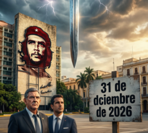 En la foto, una espada de Damocles pende sobre la Plaza de la Revolución