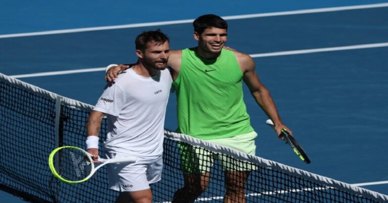 En la foto, Carlos Alcaraz y Corentin Moutet