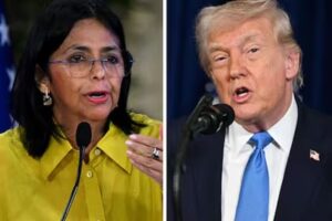 En la foto, Delcy Rodríguez y Donald Trump