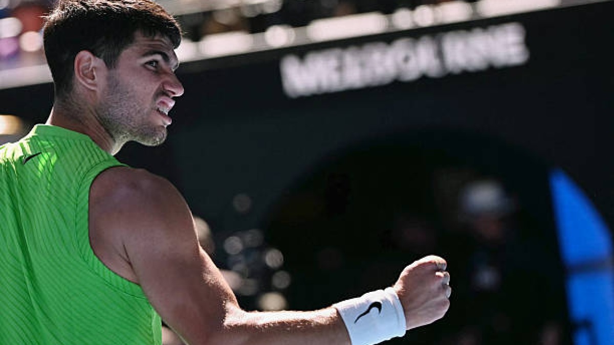 En la foto, momento del partido entre Alcaraz y Yannick Hanfmann