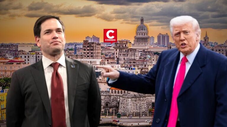 En la foto, Trump y Marcos Rubio apuntan a La Habana