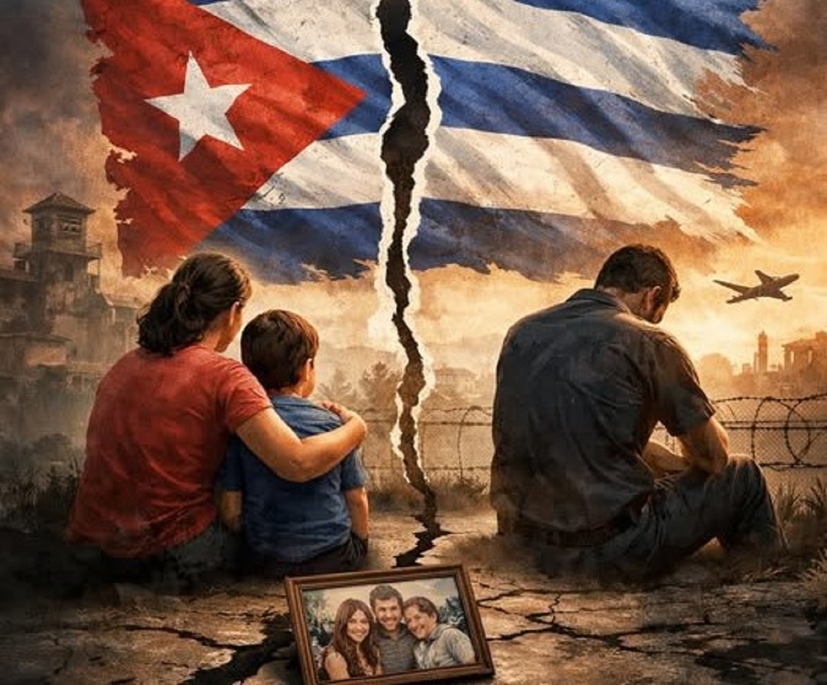 En la foto, una imagen de una familia cubana rota, hecha con AI