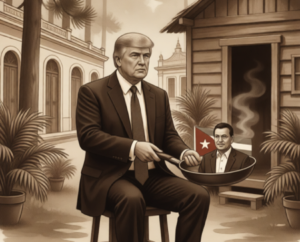 En la foto, una imagen de Ai en la que aparece Trump con una sartén en la mano