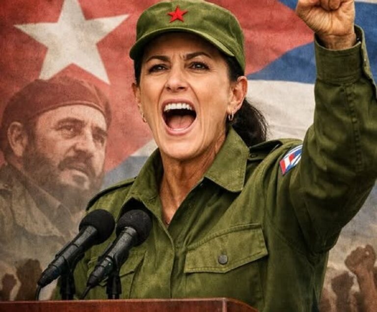 En la foto, una imagen de Claudia Sheinbaum vestida de verde olivo, al a cubana