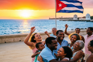 En al foto, elaborada con AI, los cubanos festejan el fin del castrismo