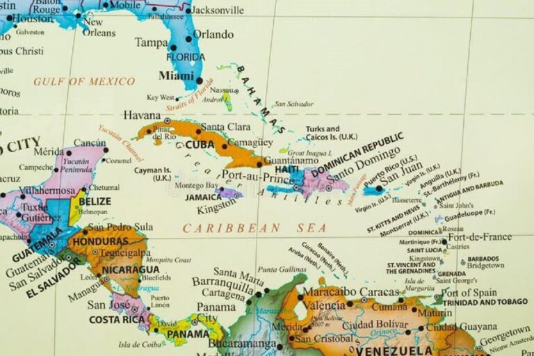 En la foto, mapa del Mar Caribe