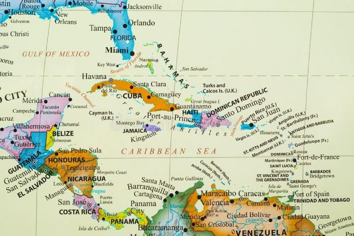 En la foto, mapa del Mar Caribe