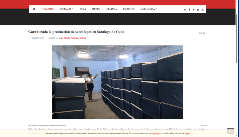 En la foto, la nota del periódico Sierra Maestra sobre los sarcófagos