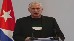En la foto, Díaz-Canel en la 'rueda de prensa'