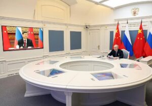 Momento de la videoconferencia entre Putin y Xi