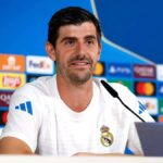 En la foto, Courtois en la rueda de prensa del Real Madrid