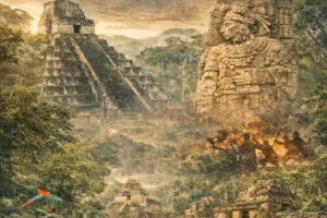 En la foto, la selva maya con sus pirámides