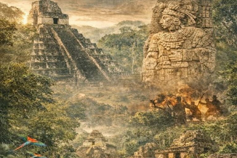 En la foto, la selva maya con sus pirámides