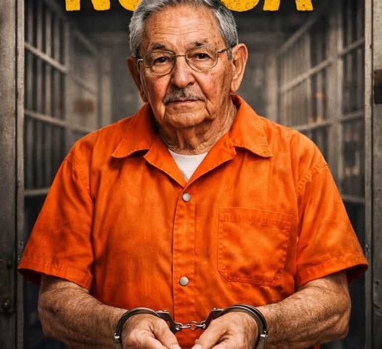 En la foto, una imagen de AI en la que se ve a Raúl Castro con uniforme de preso y esposado