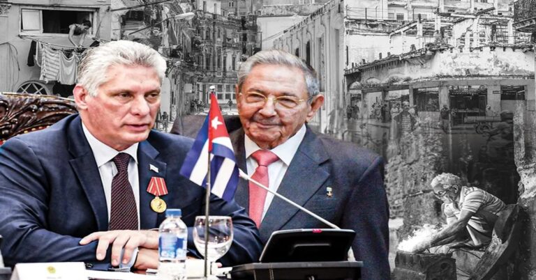En l delante de una Habana destruidaa foto un montaje de Díaz-Canel y Raúl Castro