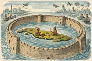 Brecha digital en Cuba representada como una muralla que aísla la isla del mundo tecnológico