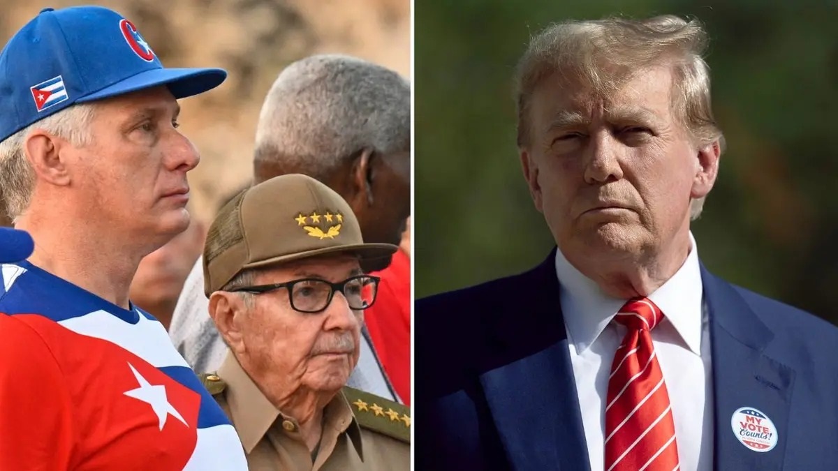 En la foto, un montaje en el que aparecen Trump, Díaz-Canel y Raúl Castro