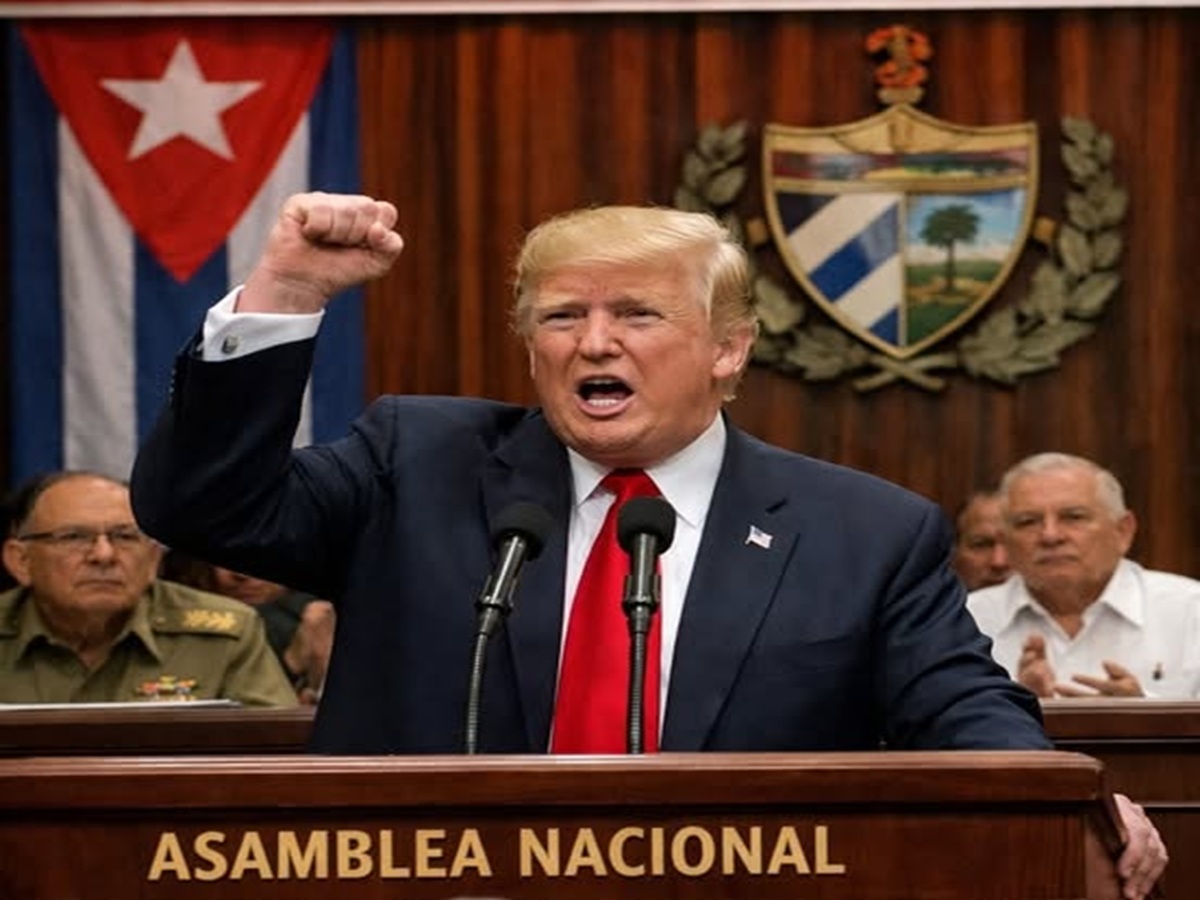 En la foto, una imagen de IA de Trump en la Asamblea Nacional