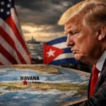 En la foto, las banderas de EEUU y Cuba, un mapa de Cuba y Trump