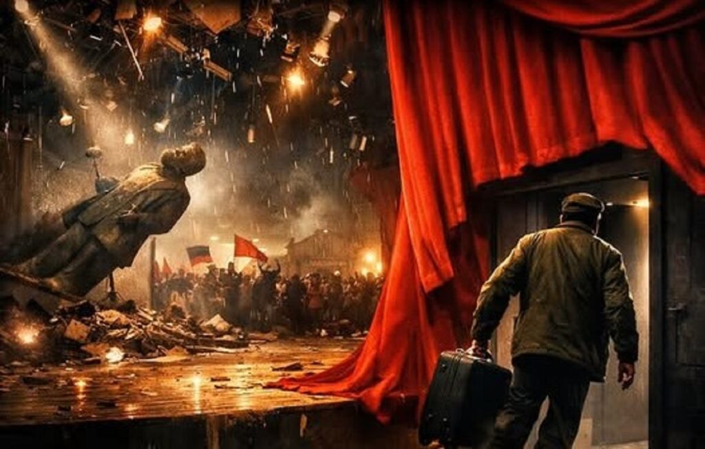 En la foto, una imagen de AI sobre la caída de los regímenes totalitarios