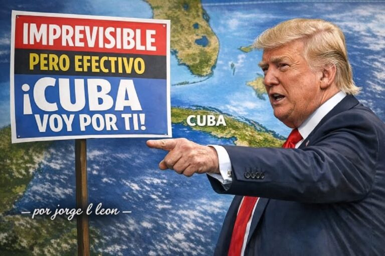 En la foto, Trump ante un mapa en el que apunta a Cuba