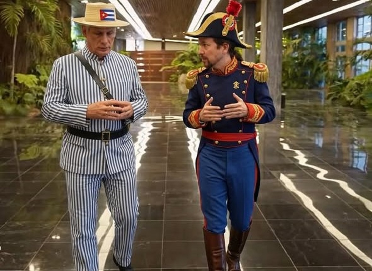 En la foto, una imagen de IA de Díaz-Canel y Pablo Iglesias