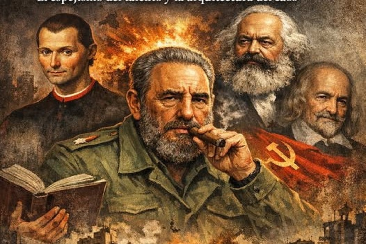 En la foto, una imagen de Ai con Fidel Castro, Marx, Maquiavelo y Hobbes
