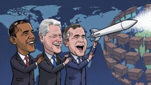 En la foto, una imagen de presidentes anteriores a Trump que pidieron dinero para guerras