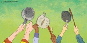 En la foto, dibujo de un toque de calderos