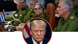 En la foto, un montaje con la élite castrista y Trump