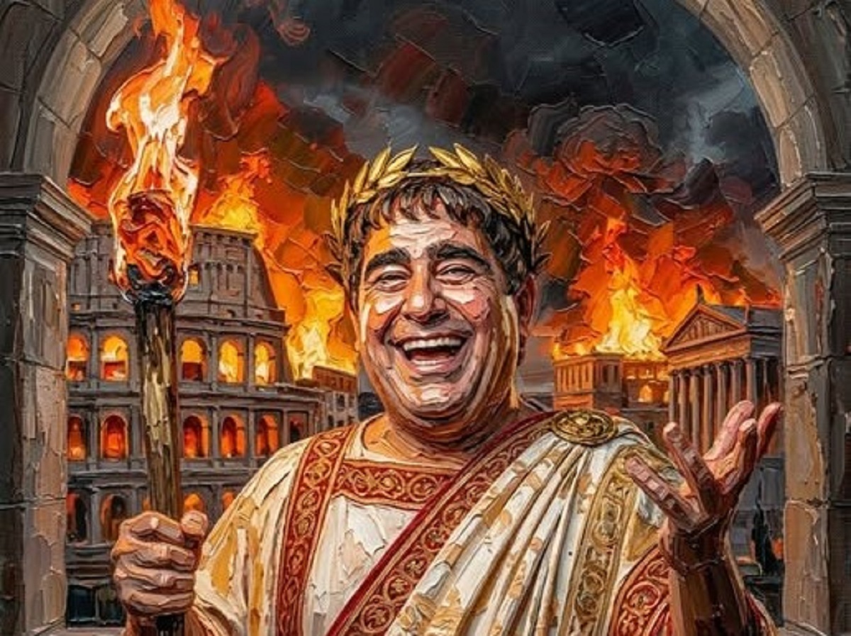 En la foto, una imagen de Ai de Nerón riendo en el incendio de Roma