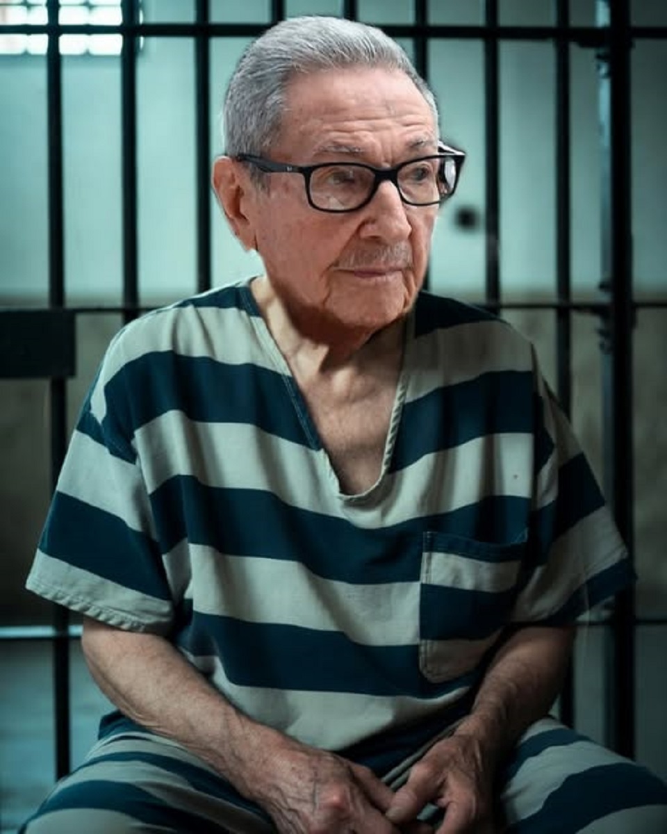 En la foto, una imagen generada por AI de Raúl Castro preso